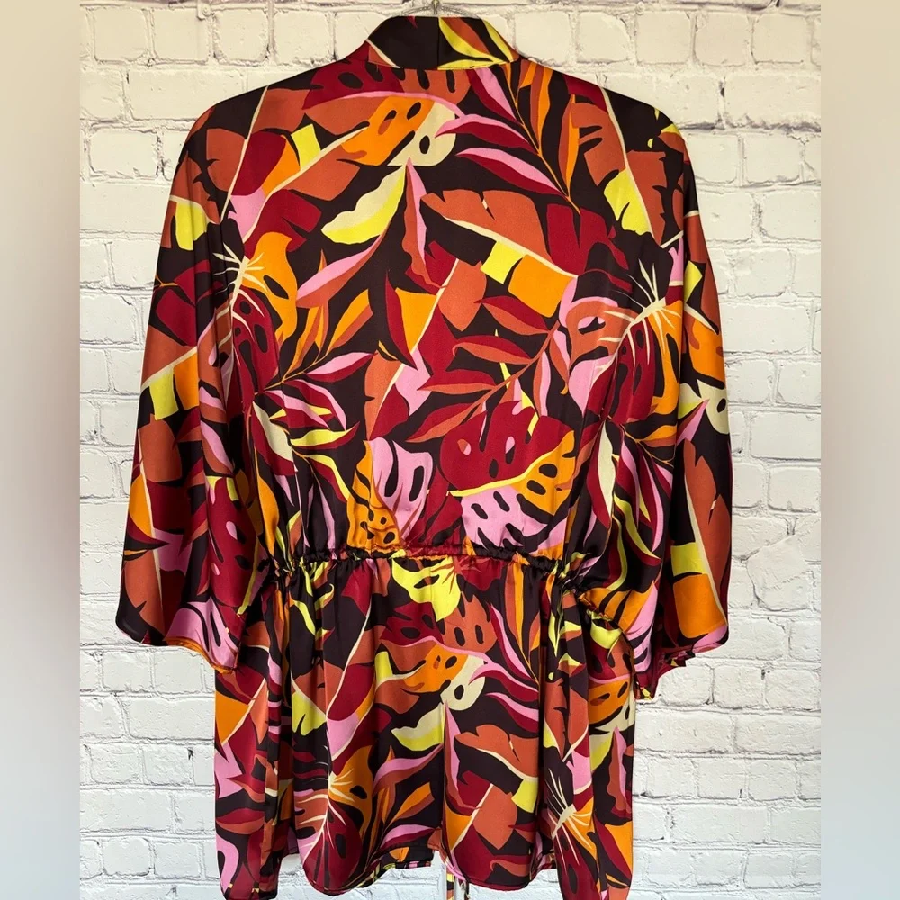DR2 by Daniel Rainn Foliage Print Satin Kimono/Coverup--NWT--S/M - Picture 12 of 14